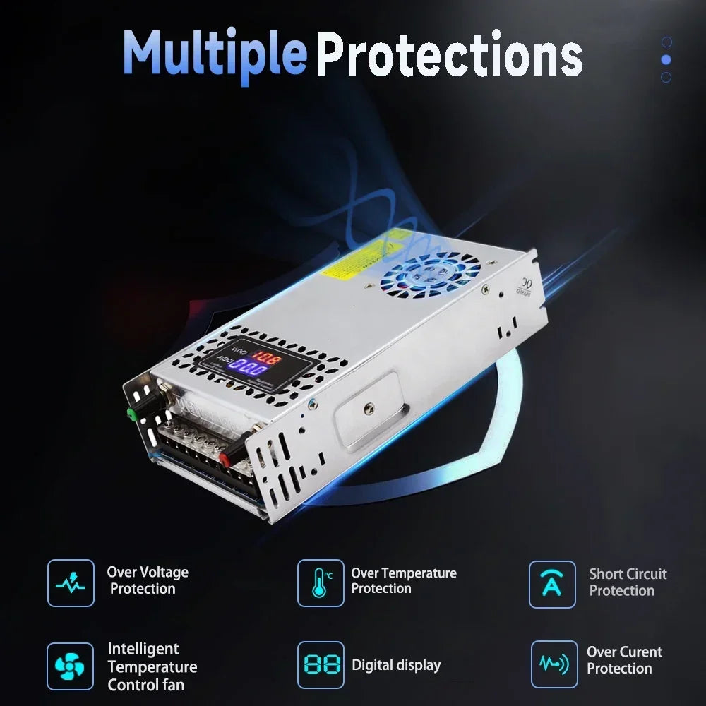 Conversor AC para DC ajustável 0-72V 0-40A 480 a 600W fonte de alimentação de comutação para luz de tira LED, CCTV, impressora 3D, computador de laboratório