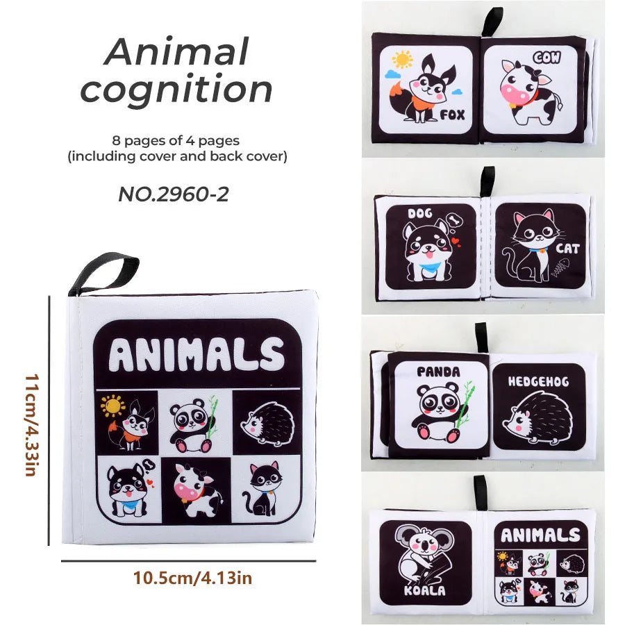 4 Pages Enlightenment Early Learning Books Children Black and White Cloth Book for Kids Montessori Educational Toys