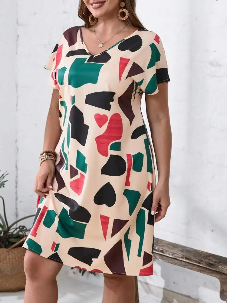 2024 Spring and Summer Cross-border Europe and America New Large Women's Fashion V-neck Shirt Dress Plus Size