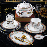 Bone China Tableware Set, Ceramic Luxury Kitchen Dinnerware, Porcelain Bowl, Plate, Spoon Combination, Wedding Gift, Horse Finished