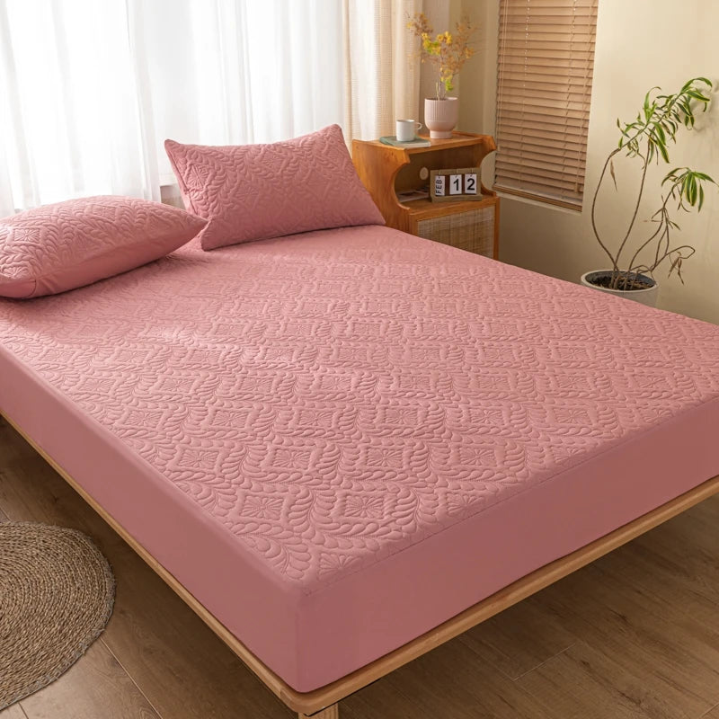 Waterproof Quilted Mattress Cover - Cotton Top, Antibacterial Fiber Fill, TPU Waterproof Layer - A-Class Health Standard