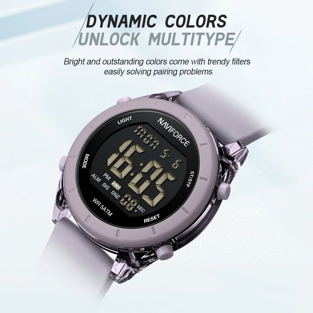 NAVIFORCE NF7108 Casual Wild Ladies Watch 50m Waterproof LCD Digital Display Electronic Silicone Strap Female Clock