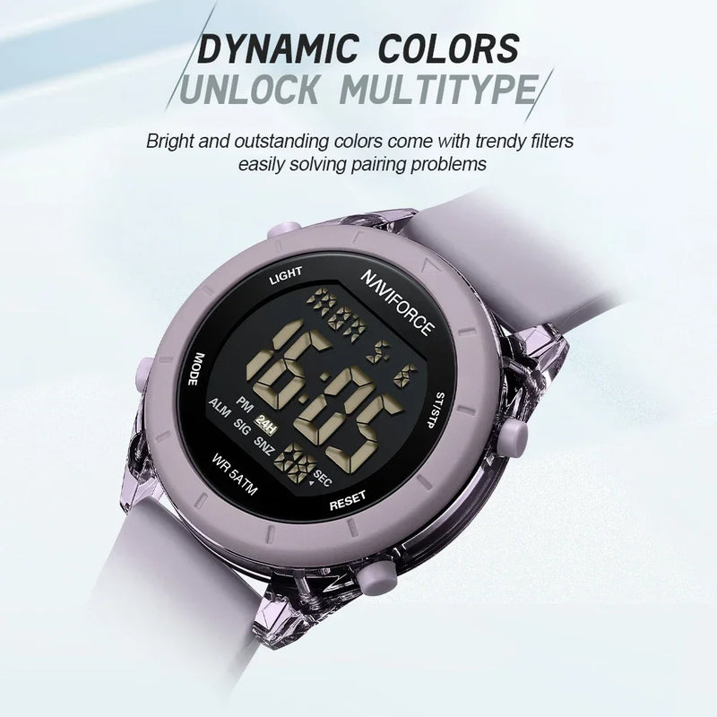 NAVIFORCE NF7108 Casual Wild Ladies Watch 50m Waterproof LCD Digital Display Electronic Silicon Strap Female Clock