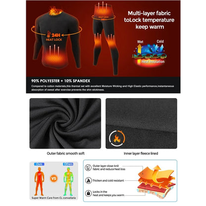 Thermal Underwear for Men Long Johns With Fleece Lined Set Set Cold Weather Winter Top Bottom