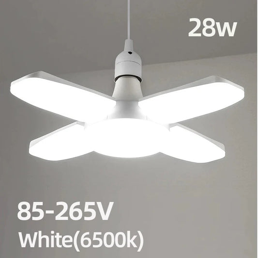 Bombilla LED plegable E27 de 28 W, CA 220 V/110 V, 40 bombillas deformables para iluminación de techo del hogar, almacén y garaje, luz blanca de 6500 K.