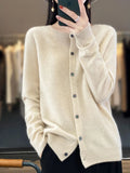 Long Sleeve 100% Merino Wool Sweaters Cashmere Cardigan Spring Autumn Women O-Neck Knitwear Tops Clothing Fashion Basic Tops