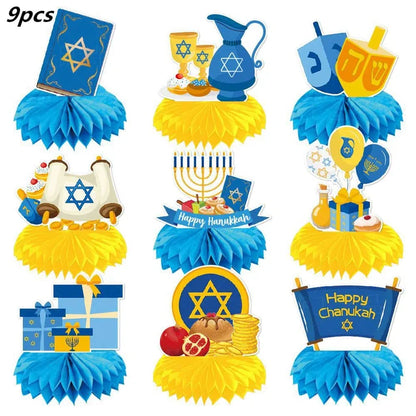 Artículos desechables para Hanukkah judío: cubiertos, platos, servilletas, vasos y decoraciones para fiestas. 
