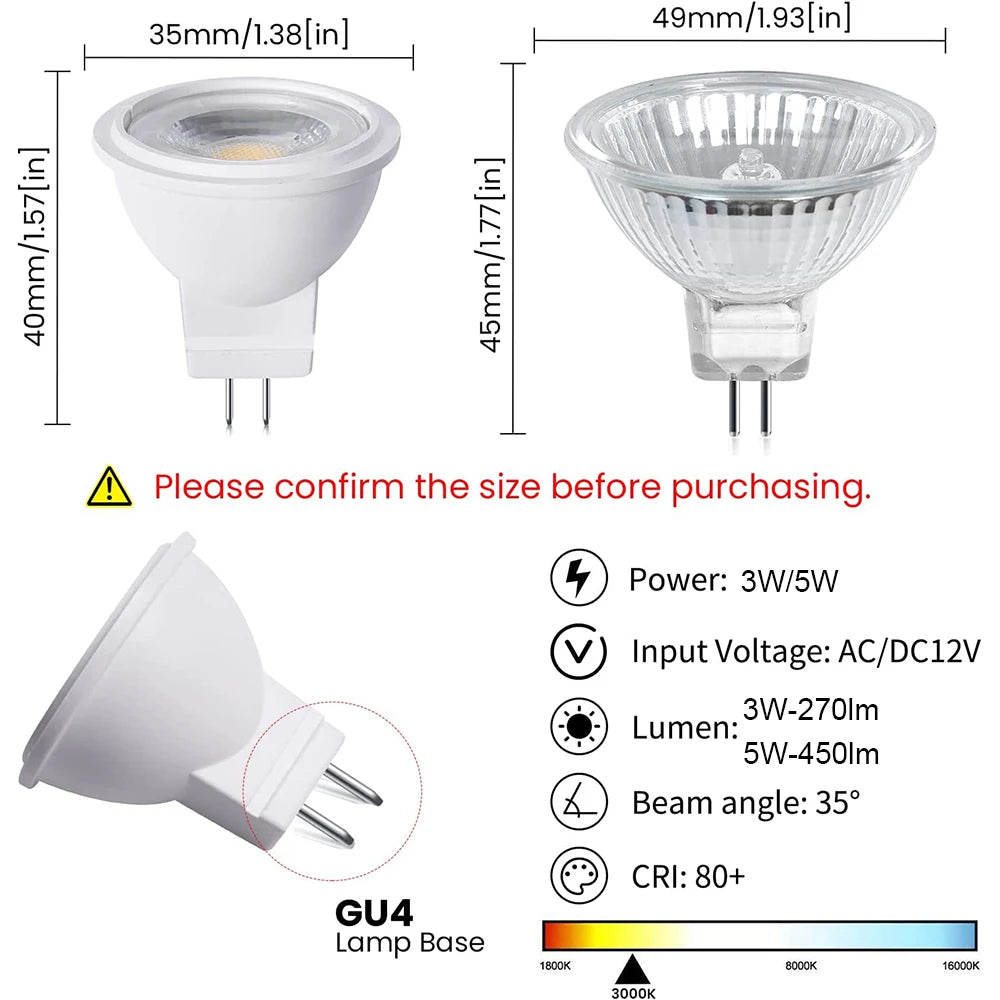 1/2/4/6/10 pçs 3w 5w mr11 lâmpadas led ac/dc12v economia de energia gu4.0 bifin holofotes lâmpada interior iluminação doméstica lâmpada halógena