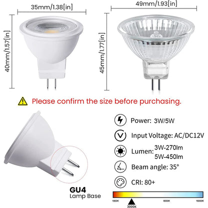1/2/4/6/10 pçs 3w 5w mr11 lâmpadas led ac/dc12v economia de energia gu4.0 bifin holofotes lâmpada interior iluminação doméstica lâmpada halógena
