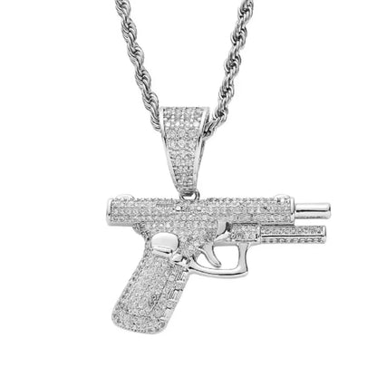 Collar con colgante de circón con incrustaciones de rifle de asalto punk M416 para hombre, estilo hip hop rock, joyería moderna, regalo para niño 