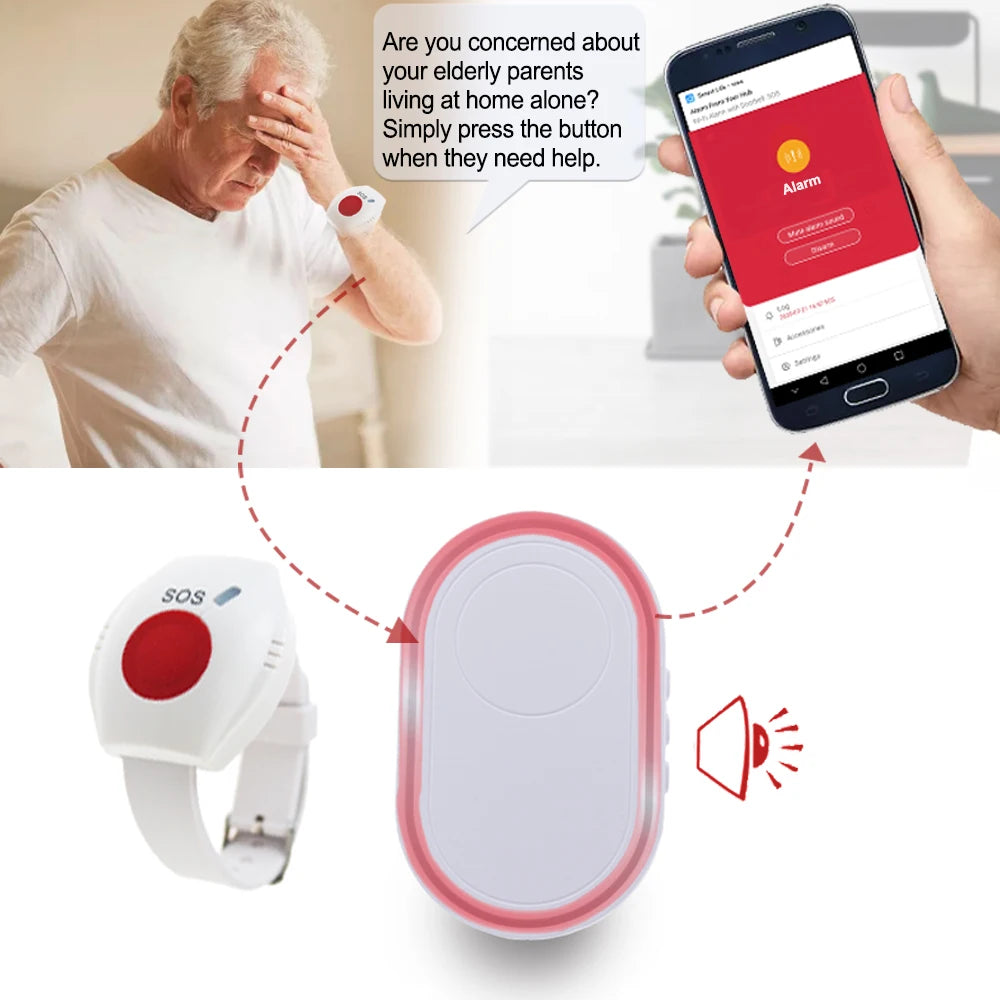 Botón de pánico de emergencia Topvico Tuya con wifi para personas mayores, alarma SOS, pulsera inalámbrica para cuidadores, buscapersonas, reloj, llamada, alerta de caídas