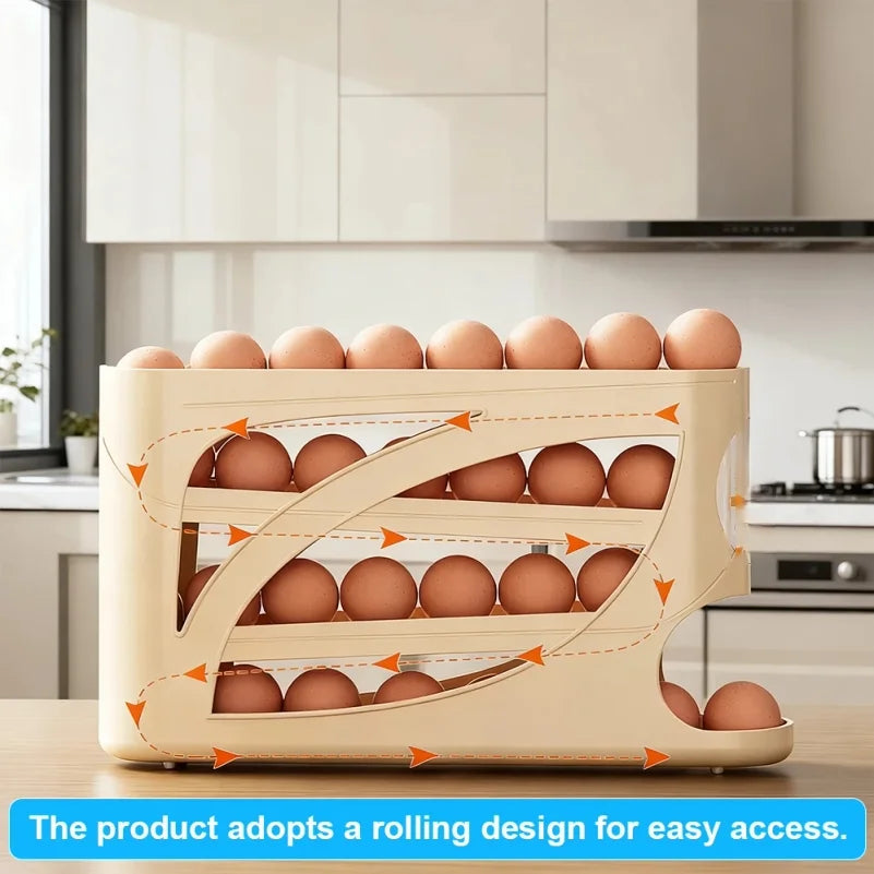Automatic Scrolling Egg Rack Kitchen Egg Holder Storage Box Egg Basket Container Organizer Rolldown Refrigerator Egg Dispenser