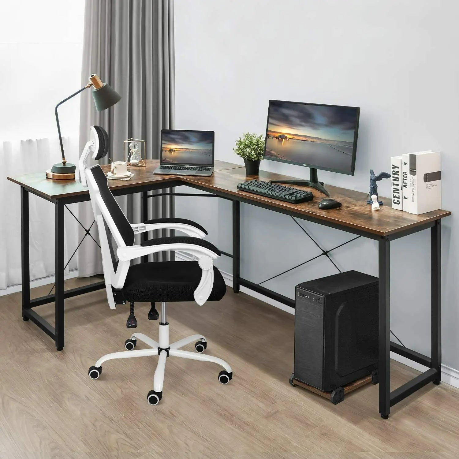 Escritorio en forma de L Homfa de 170 cm (66,5") para ordenador, gaming, portátil, oficina, mesa de trabajo esquinera, escritorio de estudio, 170 x 120 x 75 cm