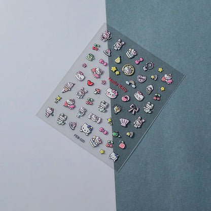 Sanrio Anime 5D Nail Stickers Hello Kitty Kurome Cartoon Stickers Nail Decoration Cute Melody Nail Art Decals Nail Art Supplies