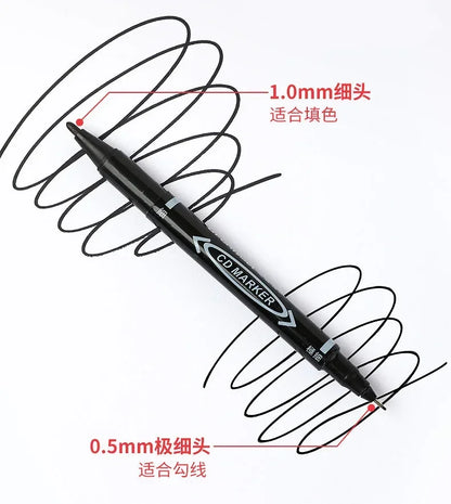 10Pcs Double Tip Permanent Markers Pens Waterproof Oily Fine Tip Black Painting Marker Graffiti Marking Pens School Supplies