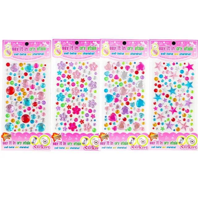 3D Gem Acrylic Crystal Stickers for Kids, DIY Decoration, Self-Adhesive Crafts, Sparkly Rhinestone, Girls Gifts, 4-8Sheets 