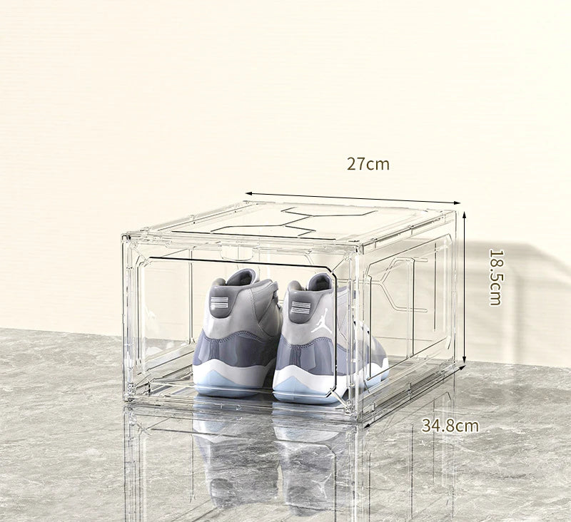 Caja de zapatos transparente, puerta con succión magnética, caja de almacenamiento de plástico grueso, caja de almacenamiento de zapatos desmontable a prueba de polvo