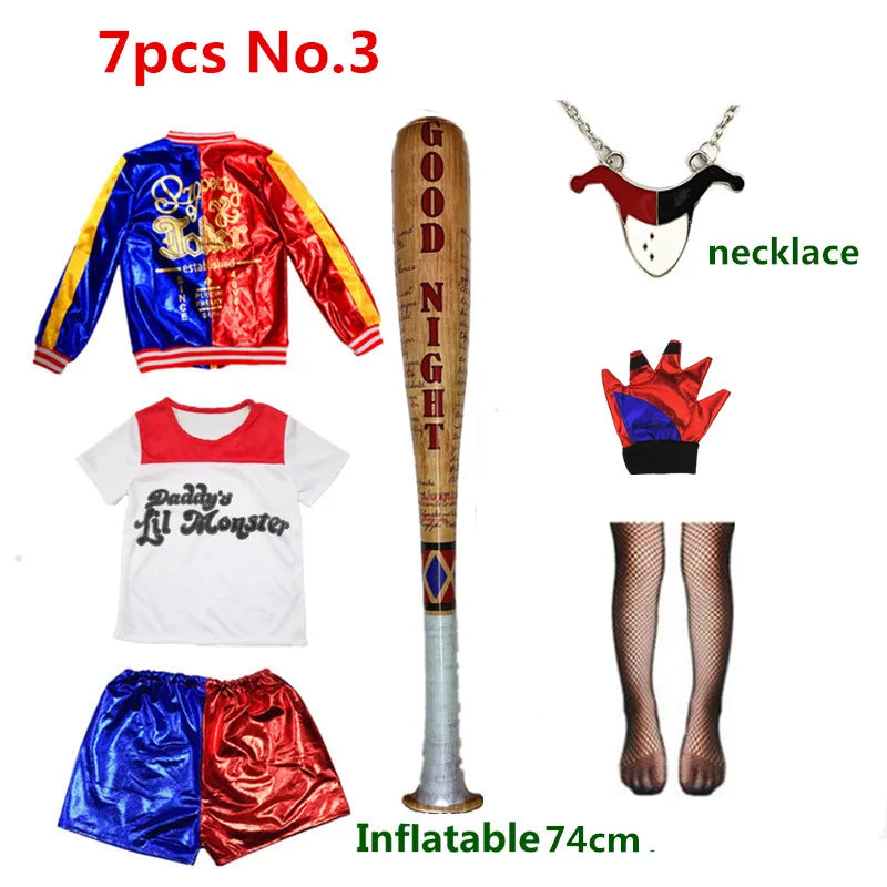 Harley Costumes Cosplay Suicide Harleen Quinzel Kids Girls Quinn Squad T Shirt Joker Jacket Halloween Costume