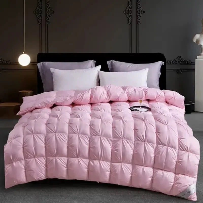 High Grade 100% White Goose Down Quilt Winter Warm Feather Duvet Queen King Cozy Lightweight 3D Bread Comforter Pinch Pleated