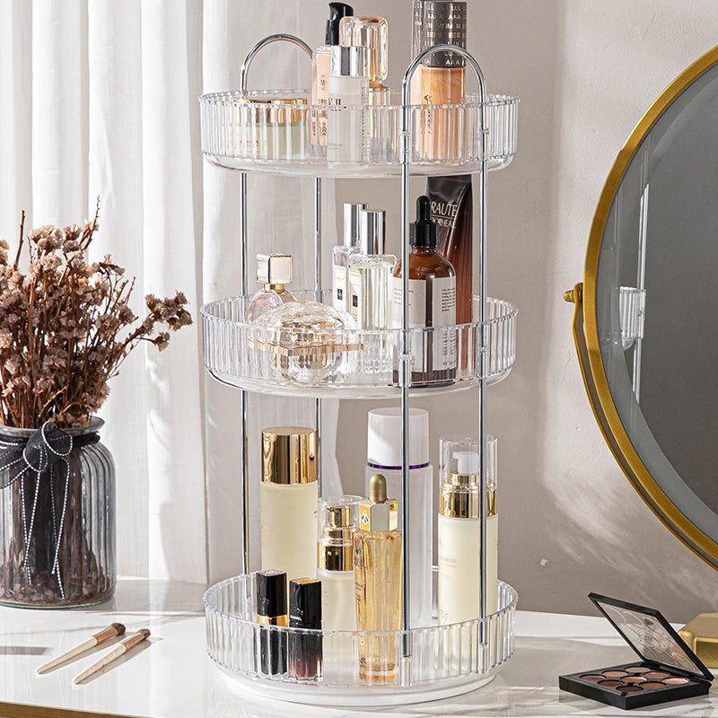 Rotating Makeup Organizer for Vanity 3 Tier Skincare Organizers Large Storage Bathroom Countertop Clear Cosmetic Holder Dresser