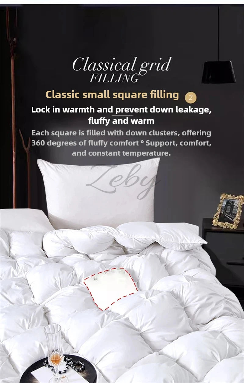 High Grade 100% White Goose Down Quilt Winter Warm Feather Duvet Queen King Cozy Lightweight 3D Bread Comforter Pinch Pleated
