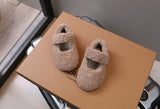 Children Fur Shoes 2025 Winter Kids Warm Plush Shoes For Girl Flat Loafers Moccasins Girls Casual Shoes Khaki, Beige