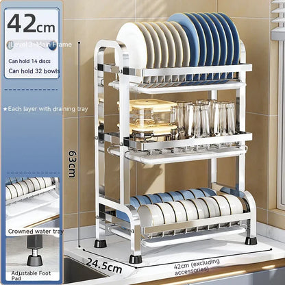 High Quality Kitchen Utensil Storage Rack Household Countertop Storage Rack 3-Layer Cupboard Multifunctional Utensil Drain Rack