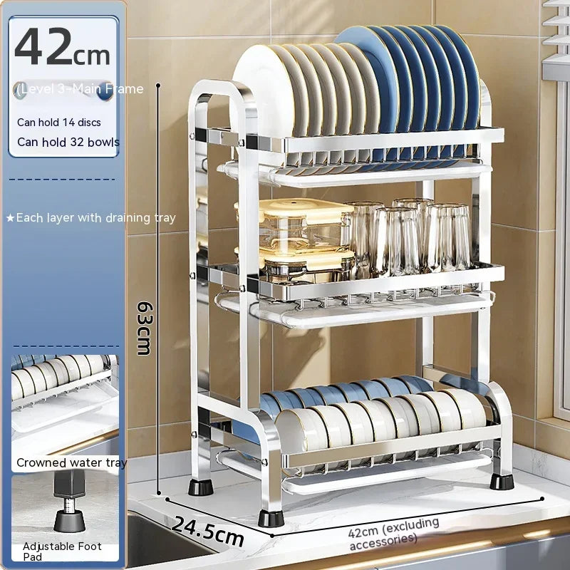 High Quality Kitchen Utensil Storage Rack Household Countertop Storage Rack 3-Layer Cupboard Multifunctional Utensil Drain Rack