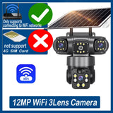 12MP 6K 3 Lens 3 Screen 4G Outdoor Solar Camera Wireless WiFi IP Cameras PIR Auto Tracking Solar Security CCTV Surveillance Cam