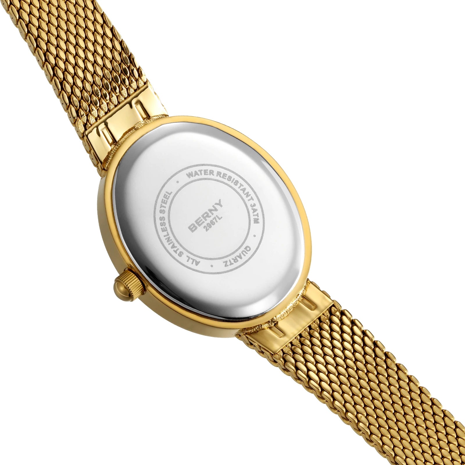 Relogio feminino oval dourado berny de luxo quartzo a prova de agua