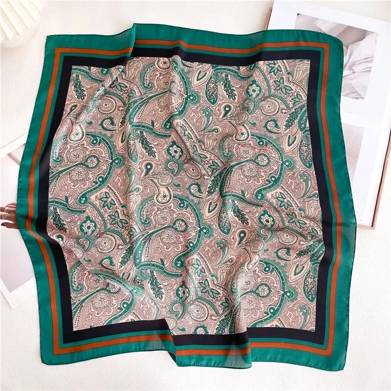 Bufanda cuadrada de seda de lujo para mujer, hiyab de primavera, pañuelo de moda, cinta para el pelo, bandana