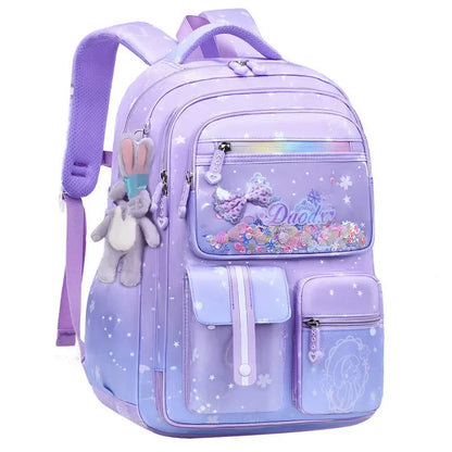 Primary Bow Knot Schoolbag With Rabbit Pendant For Girls Orthopaedics Kids Backpack Kawaii Waterproof School bag