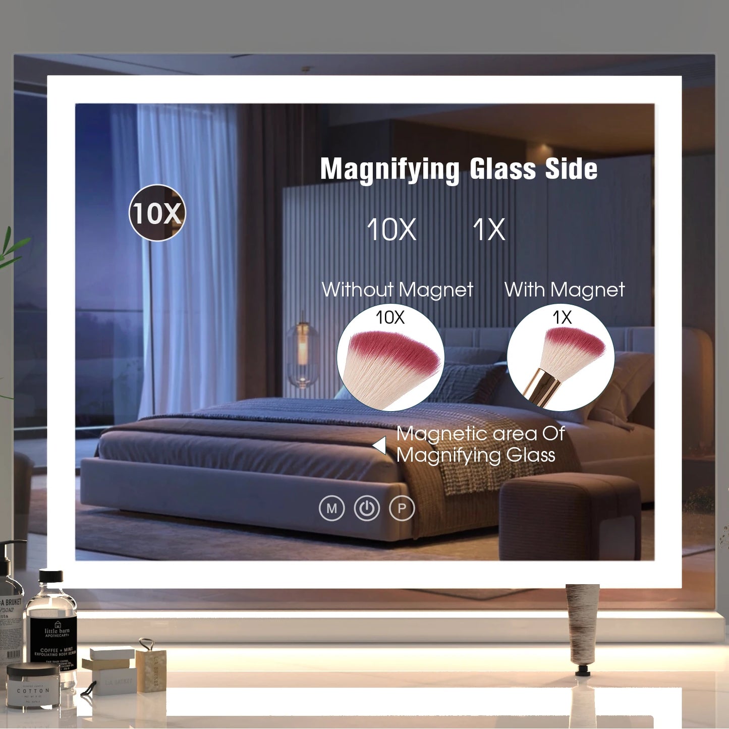 Makeup Mirror with LED Light Bar Dimmable Bluetooth USB Charging port Lighting Cosmetic Mirror for Bathroom Dressing table Wash