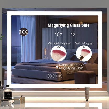 Makeup Mirror with LED Light Bar Dimmable Bluetooth USB Charging port Lighting Cosmetic Mirror for Bathroom Dressing table Wash