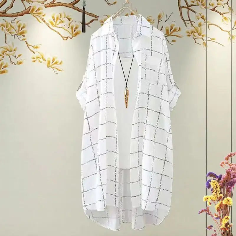 Plus Size Casual Plaid Print Oversize Women's Autumn Blouse Fashion Turn Down Collar Long Sleeve Winter Single-breasted Shirt