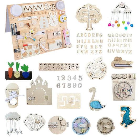 Wood Busy Board Accessories Baby DIY Montessori Toy Early Learning Wooden Toy Wooden Elements Parts for Kids Education Skill Toy