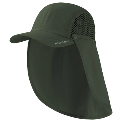 BASSDASH UPF 50+ Foldable Fishing Hat Baseball Cap with Removable Neck Flap Portable for Men Women Golf Hiking