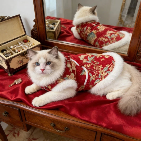 New Year Autumn Winter Double Layer Fleece Pet Clothes Chinese Style Jade Rabbit Design Warm Coat for Dogs Cats Festive Holiday