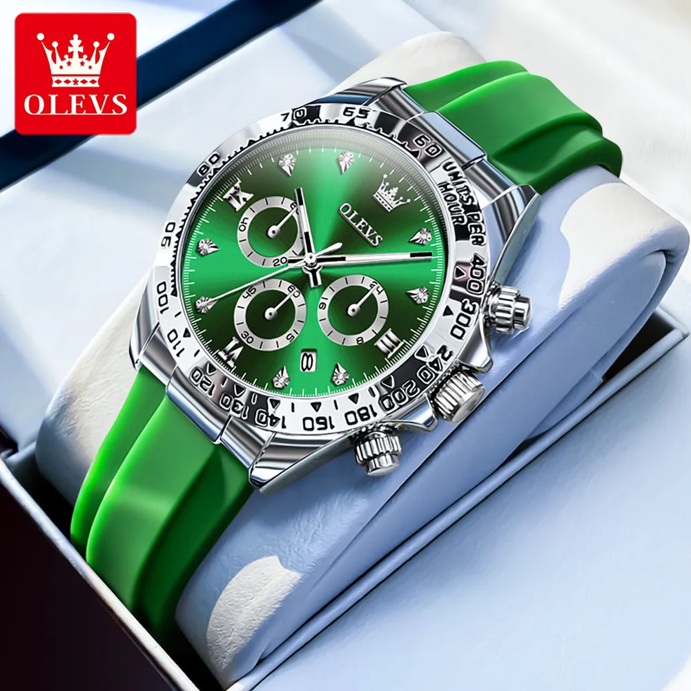 Relógio feminino de Olevs de luxo pulseira de silicone cronógrafo multifuncional calendário a prova de agua 5618