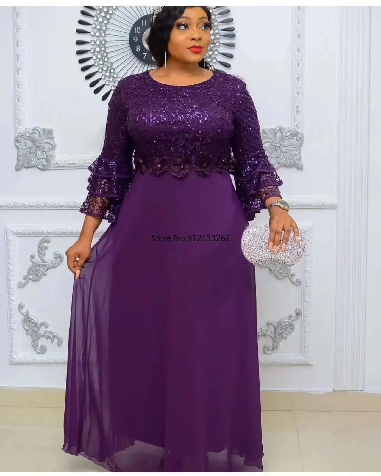 Vestidos africanos de talla L a 3XL para mujer, primavera y otoño, vestido largo de poliéster de color liso con mangas tres cuartos para mujer africana