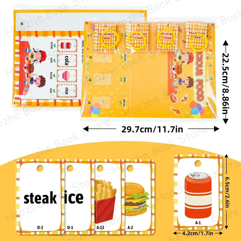 92Pcs Food Vocabulary Flashcards for Kids Double Side Parent-Child Interaction English Card Educational Learning Cards