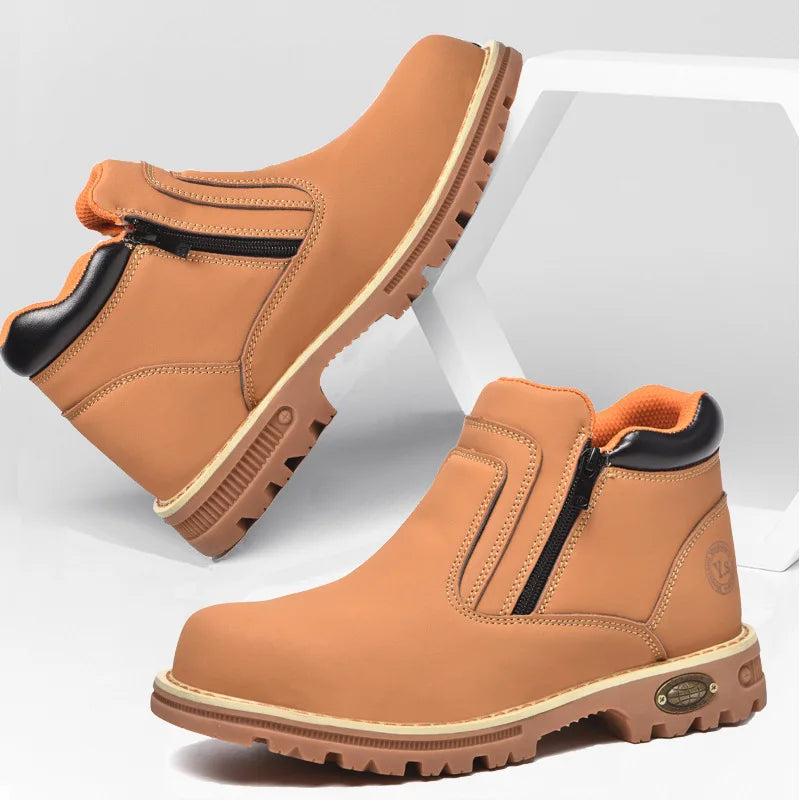 Zapatos de trabajo para hombre, zapatos de seguridad impermeables, botas de cuero antichispas para hombre, zapatos de soldador antideslizantes y antiperforación para hombre, zapatos de trabajo negros.