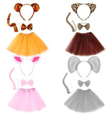 Animal Cat Tiger Cosplay Costume for Boys Girls Headband Clothes Shoes Tail Tutu Skirt Gloves Set for Kids School Performance