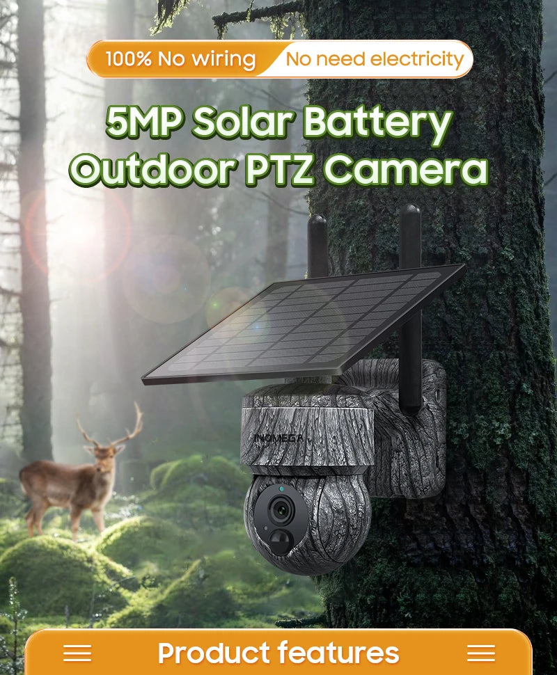 INQMEGA 5MP 4MP WIFI Wireless PTZ Solar Camera 4G SIM With Solar Panel Two Way Audio Security Protection CCTV Camera Battery Cam