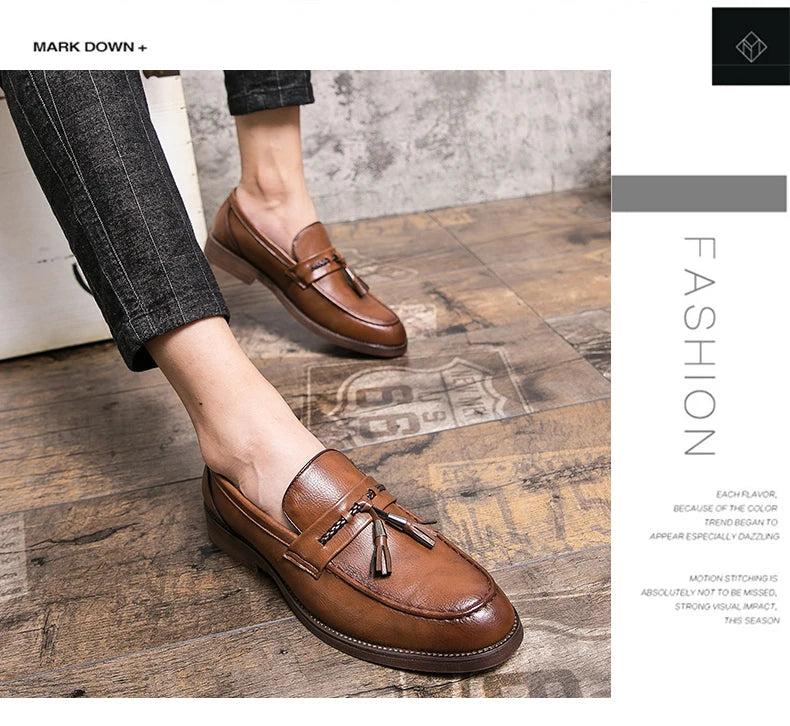 Pointed casual moccasins for men fringed slip-on men's shoes Beef soles bean boat shoes Fashion hair stylist fashion shoes