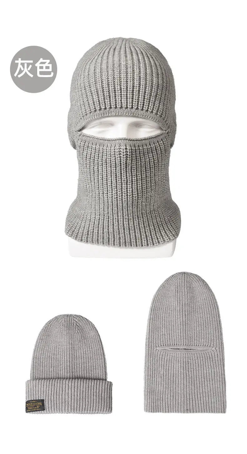 Winter 2 in1 Mask Beanies Hats Warm Knitted Balaclava Hats Windproof Solid Full Face Ski Bonnet Tactical Cycling Earmuffs Cap