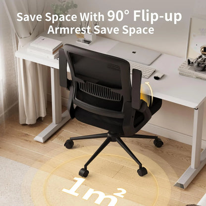 Naspaluro Office Chair Ergonomic Mesh Flip-Up Arms Gaming Chair with Mid Back Cushion Lumbar Support for Home Bedroom Working
