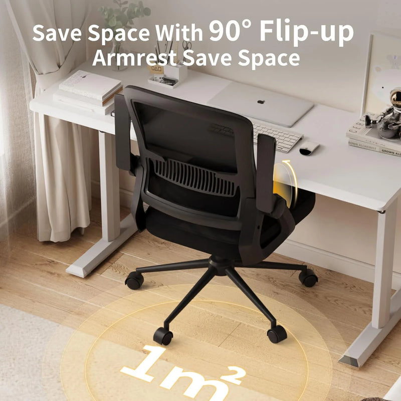 Naspaluro Office Chair Ergonomic Mesh Flip-Up Arms Gaming Chair with Mid Back Cushion Lumbar Support for Home Bedroom Working