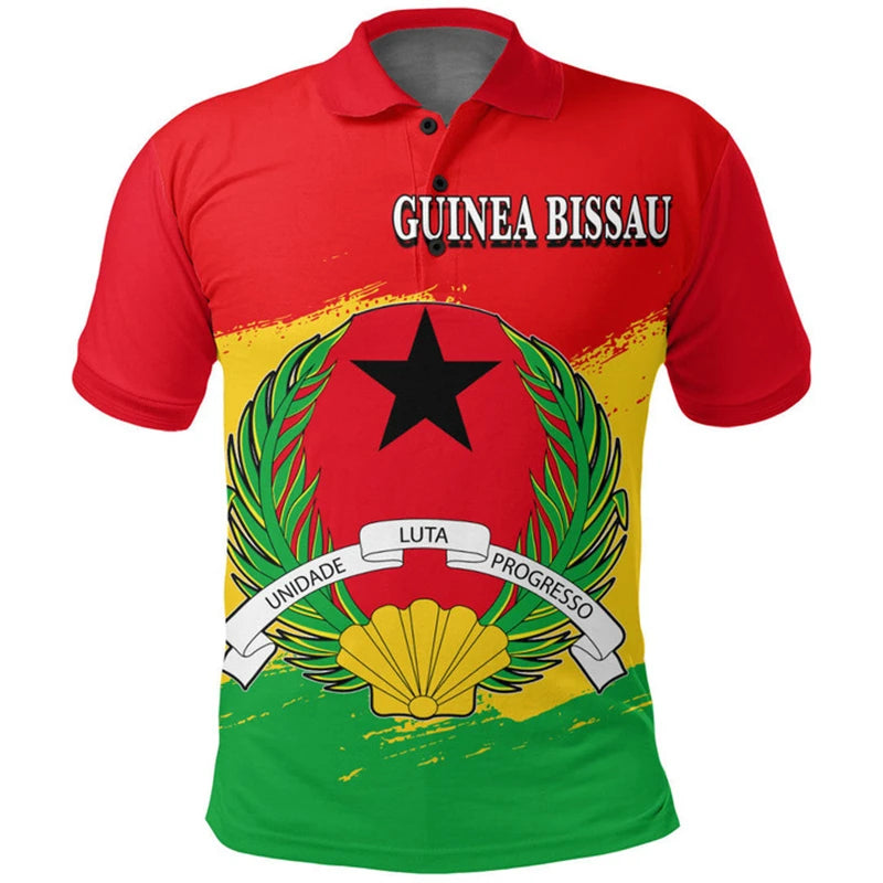 Polo azul de Guinea para hombre, emblema de GW, estampado 3D, estilo casual, manga corta, solapa holgada, verano 