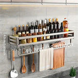 YMOLGA 1/2pcs Aluminum Wall-Mounted Spice Rack Multifunctional Item Shelf Kitchen Tools Hooks Kitchen Condiment Storage Rack